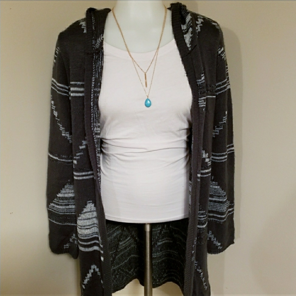 Grey Long Hooded Cardigan